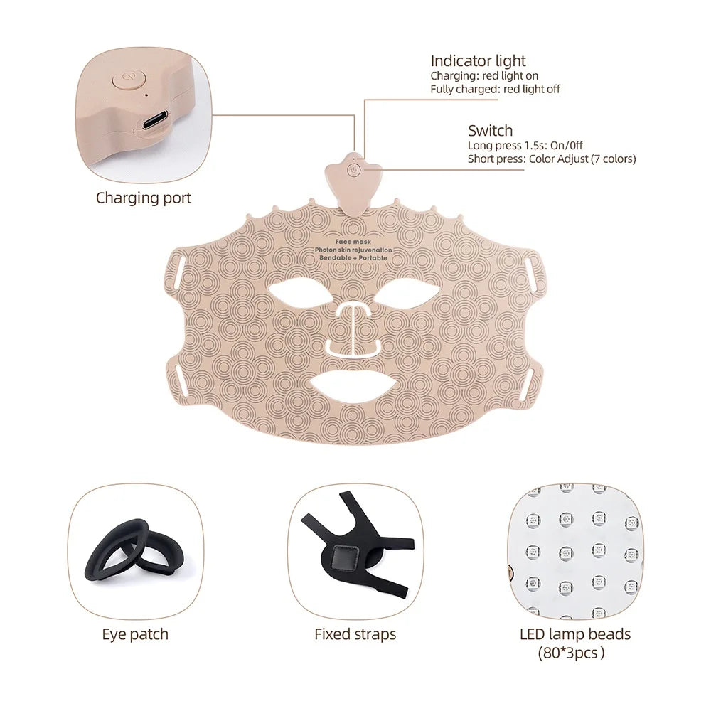 Lumière 7-Color LED Therapy Mask – Wireless Silicone Facial for Brightening & Skin Repair