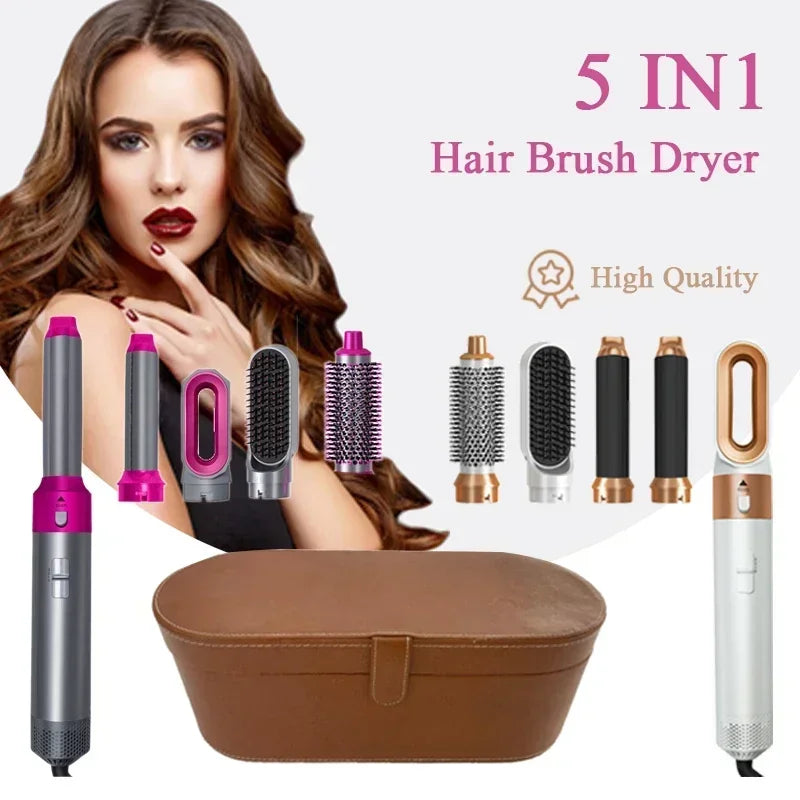 LuxeStyle 5-in-1 Hair Dryer & Styling Set – Professional Hot Comb, Curler & Straightener