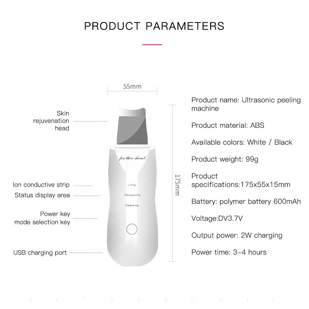LumiSkin Ultrasonic Facial Scrubber – Deep Cleansing, Blackhead Remover & Skin Lifting Tool